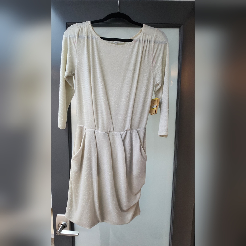 Rachel Roy Midi Beige Sparkle Dress Sz M